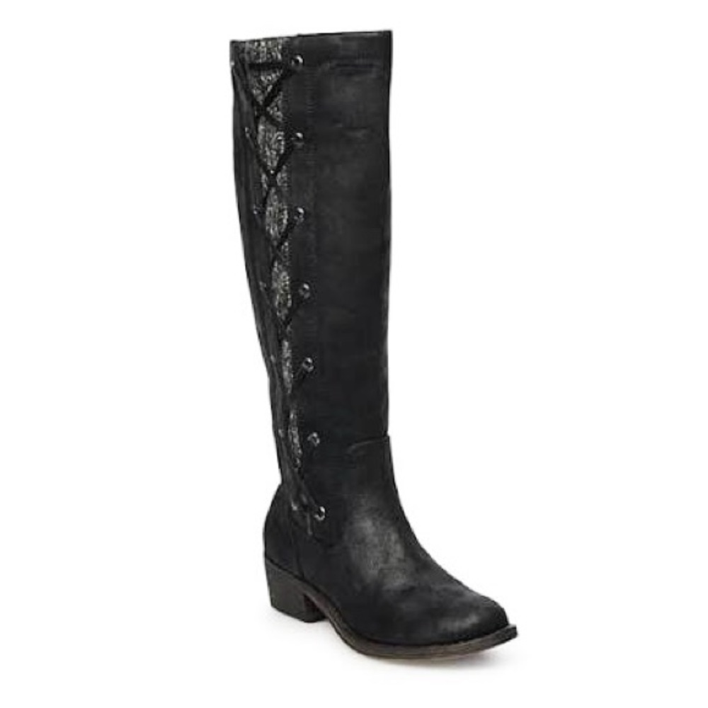 Black Riding Boots w/Corset Trim & Sweater Detail Sz 9.5